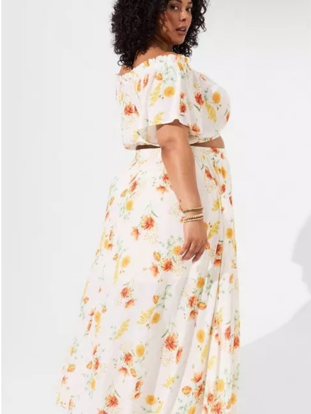 torrid Gauzy Floral Off-Shoulder 2-piece Maxi Skirt Set with Pockets Size 22/24 - Picture 3 of 14